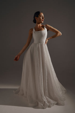 Sparkle Wedding Dress Inkery With Square Neckline - Olivia Bottega