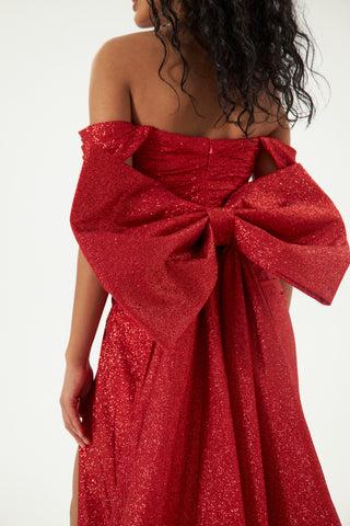 Red Glitter Mermaid Evening Dress Lovisa with Detachable Bow - Olivia Bottega