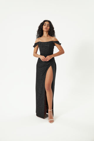 Black Glitter Mermaid Evening Dress Lovisa with Detachable Bow - Olivia Bottega