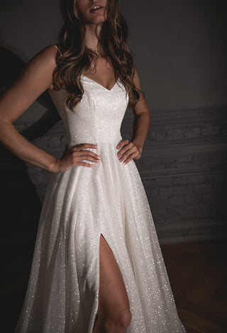 Shiny Wedding Dress Bree with a High Front Slit - Olivia Bottega