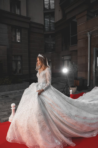 Royal Lace Off-The-Shoulder Sparkly Wedding Dress Meryem - Olivia Bottega