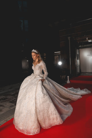 Royal Lace Off-The-Shoulder Sparkly Wedding Dress Meryem - Olivia Bottega