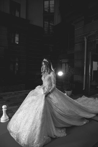 Royal Lace Off-The-Shoulder Sparkly Wedding Dress Meryem - Olivia Bottega