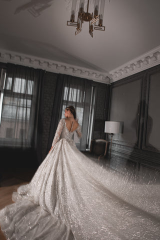 Royal Lace Off-The-Shoulder Sparkly Wedding Dress Meryem - Olivia Bottega